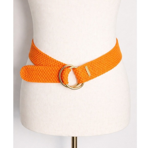 Ralph Lauren NEW Orange Woven Knit Gold Double O-ring Wide Buckle Belt SZ Medium main image 6